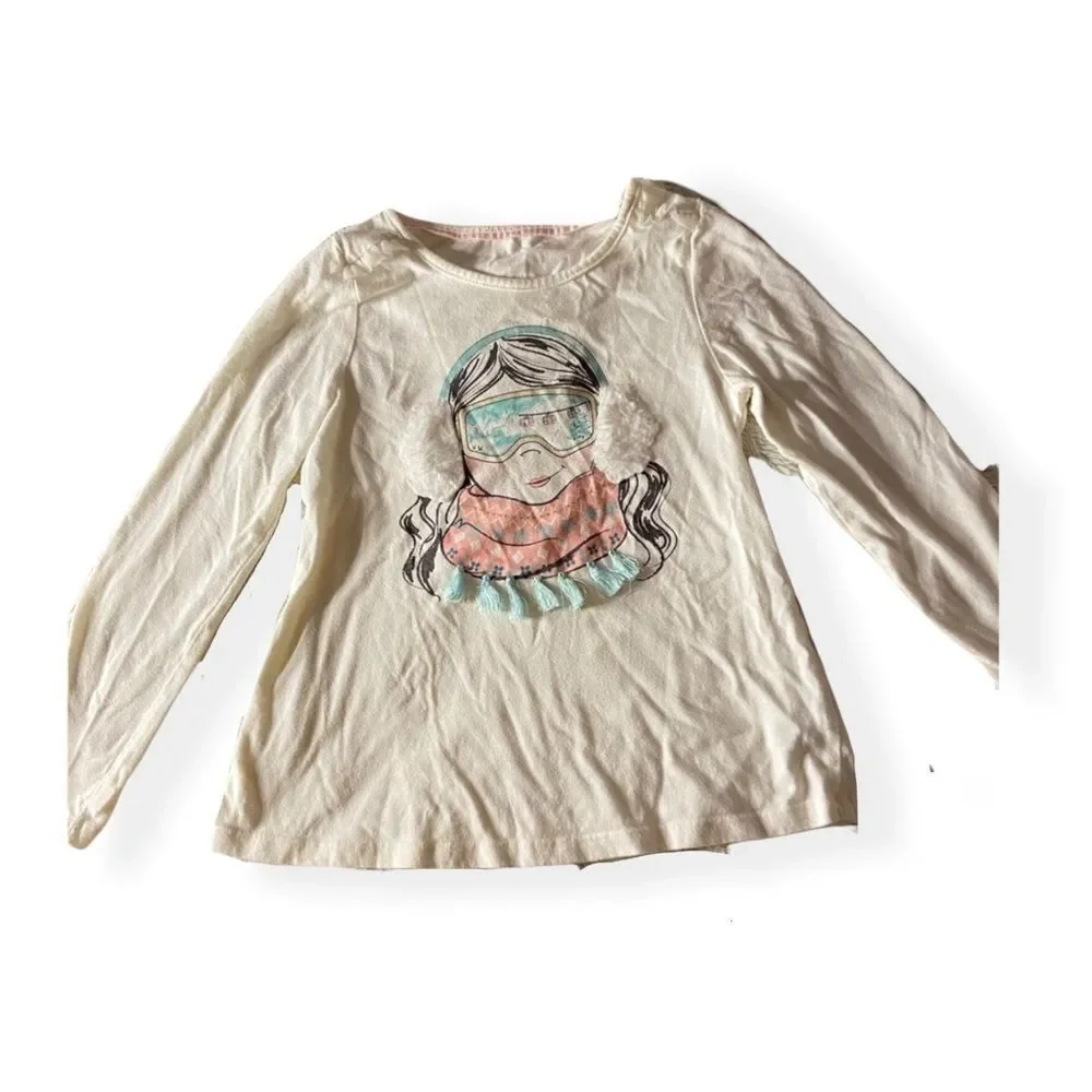 GIRL White Long Sleeve Ski Girl Graphic Tee
